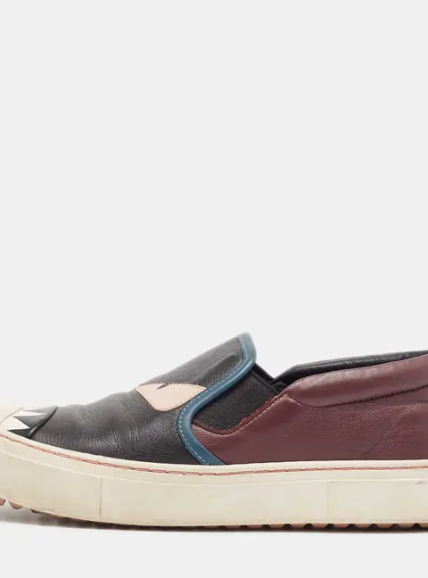 Fendi Multicolor Leather Monster Slip On Sneakers Size 36.5