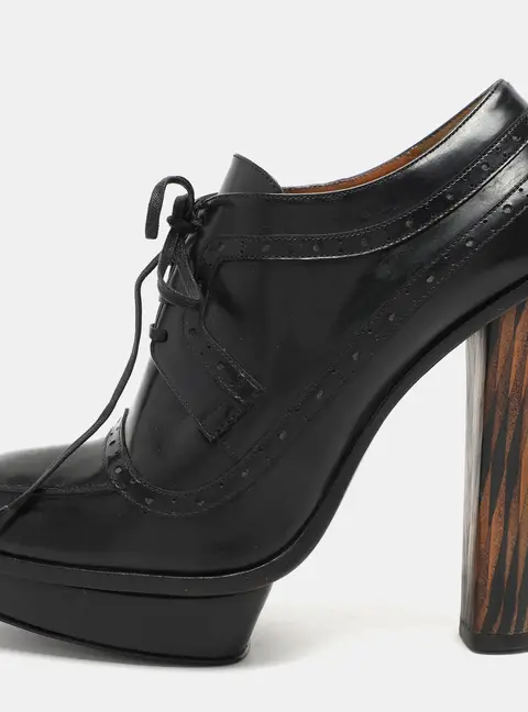 Fendi Black Leather Lace Up Booties Size 37