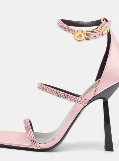 Fendi x Versace Pink Satin Crystal Embellished Ankle Strap Sandals Size 37