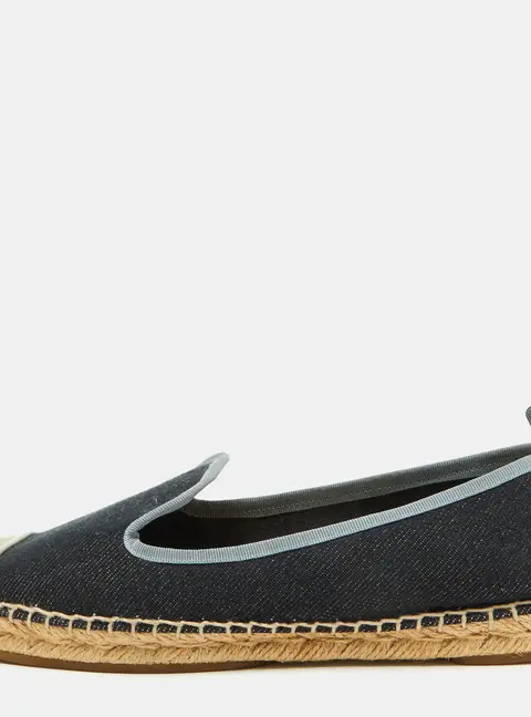 Fendi Navy Blue/Grey Denim and Patent Leather Junia Cap Toe Espadrille Flats Size 38