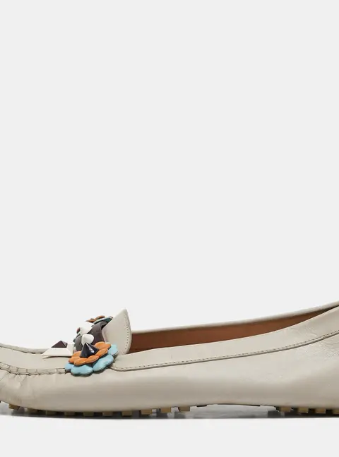 Fendi Grey Leather Studded Flowerland Loafers Size 38