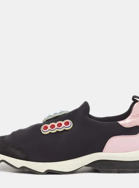 Fendi Multicolor Fabric and Leather Stud Embellished Slip On Sneakers Size 40