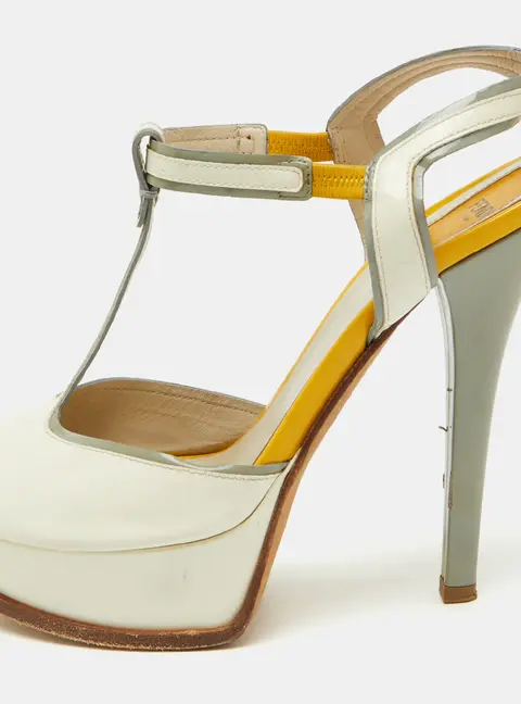 Fendi Tri Color Patent Leather T- Strap Fendista Platform Sandals Size 40