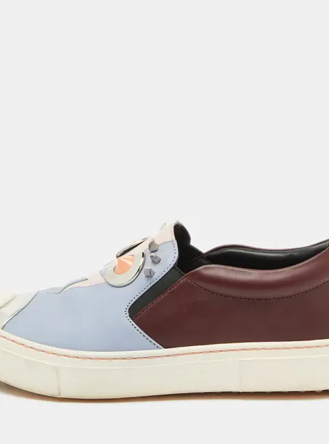 Fendi Multicolor Leather Face Motif Slip On Sneakers Size 37.5