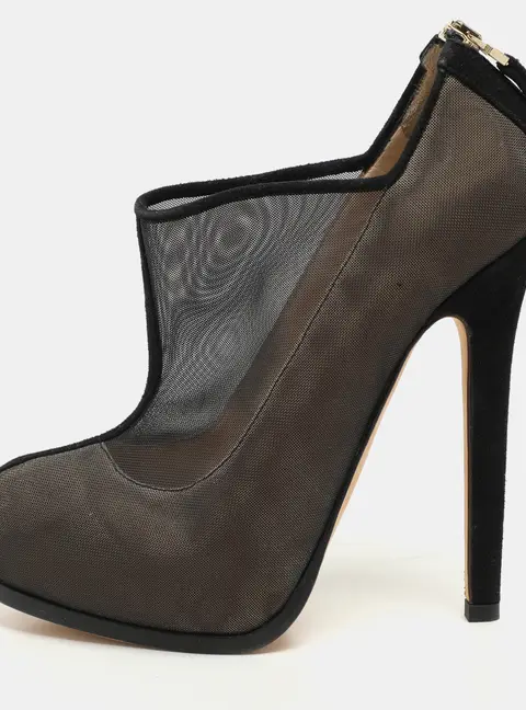 Fendi Black/Beige Mesh and Suede Platform Booties Size 37