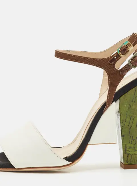 Fendi Multicolor Fabric and Leather Fantasia Ankle Strap Sandals Size 36