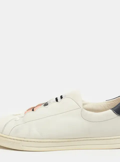 Fendi  Blue Leather Scalloped Logo Rockoko Slip On Sneakers Size 40