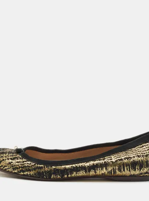 Fendi Gold/Black Textured Suede FF Charm Ballet Flats Size 39