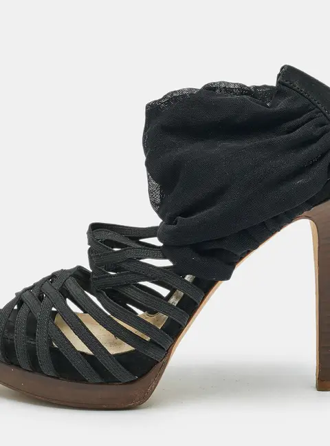 Fendi Size 36 Black Elastic, Jersey and Suede Slide Sandals
