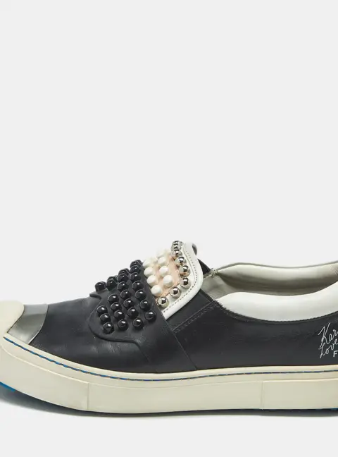 Fendi Multicolor Leather Studded Karlito Slip On Sneakers Size 39