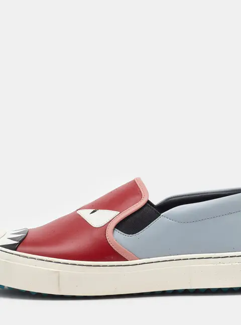Fendi Multicolor Leather Monster Slip On Sneakers Size 40