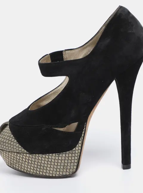 Fendi Black Suede Peep Toe Platform Pumps Size 38.5