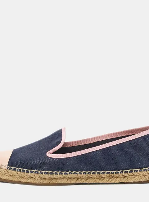 Fendi Navy Blue/Pink Denim And Patent Leather Junia Cap Toe Espadrilles Flats Size 38.5