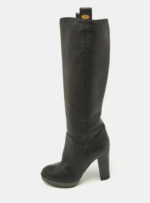 Fendi Black Leather Selleria Knee Length Boots Size 35