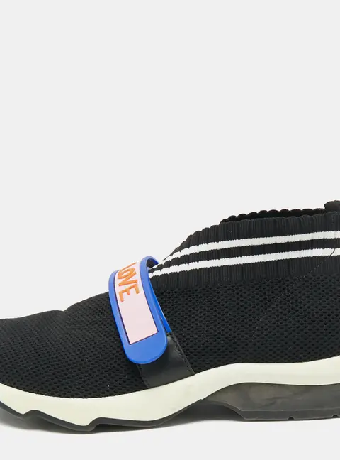 Fendi Black Knit Fabric Rockoko Slip On Sneakers Size 38