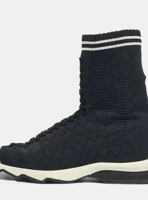 Fendi Black/White Knit Fabric Sock High Top Sneakers Size 39