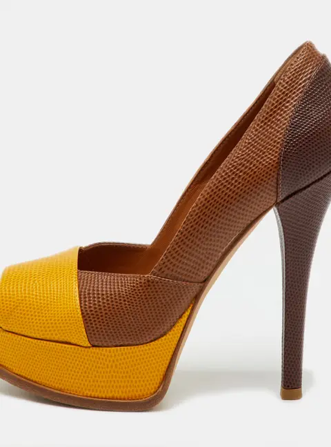 Fendi Fendista Size 38 Multicolor Lizard Embossed Leather Platform Pumps