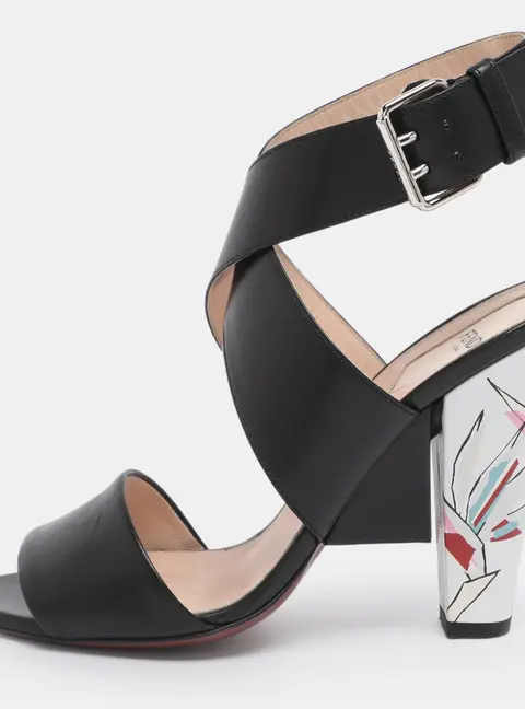 Fendi Black Leather Birds of Paradise Ankle Strap Sandals Size 38