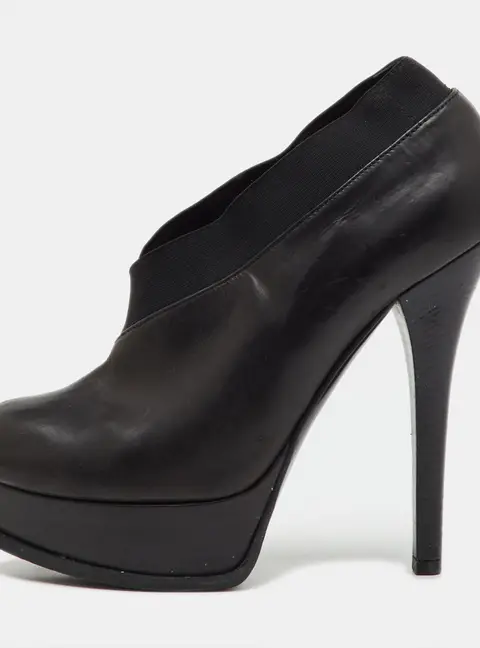 Fendi Black Leather Faux-Wrap Fendista Platform Ankle Booties Size 40