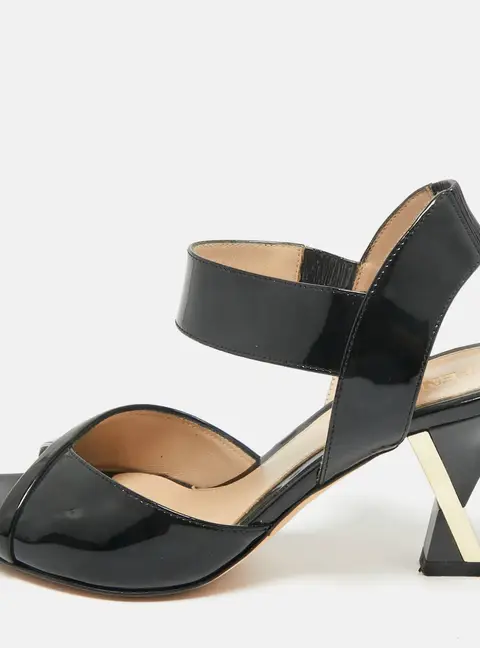 Fendi Black Patent Leather Ankle Strap Sandals Size 36