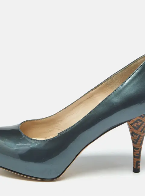 Fendi Grey Patent Leather Platform Round Toe Pumps Size 36