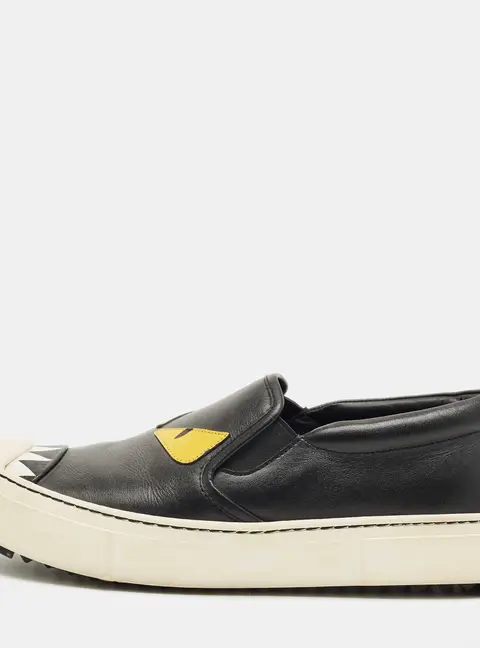 Fendi Black Leather Monster Slip On Sneakers Size 37