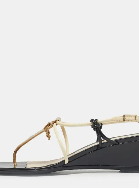Fendi Tri-Color Patent Leather Bow Thong Wedge Sandals Size 38.5