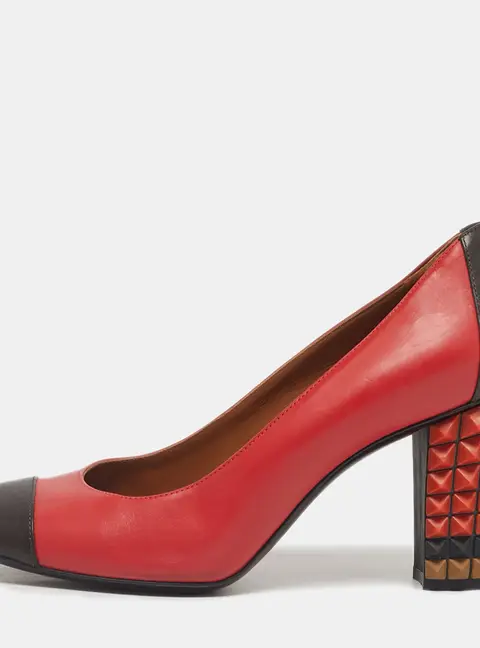 Fendi Multicolor Leather Studded Block Heel Pumps Size 37.5