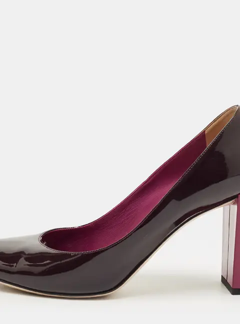 Fendi Burgundy Patent Leather Block Heel Pumps Size 38.5