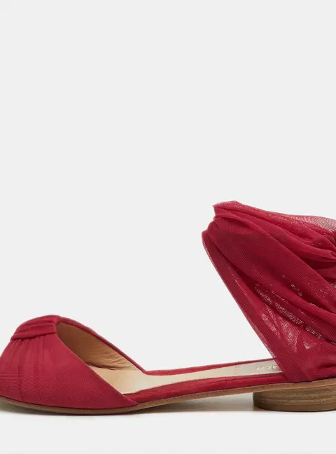 Fendi Red Mesh and Suede Ankle Wrap Flat Sandals Size 37