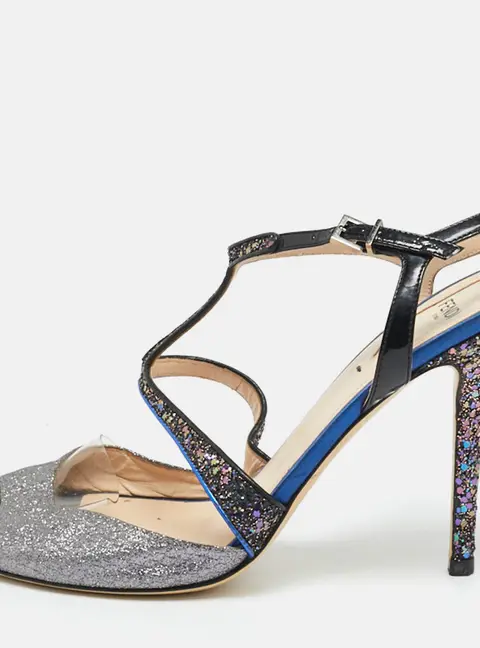 Fendi Multicolor Glitter and Patent Leather Ankle Strap Sandals Size 40