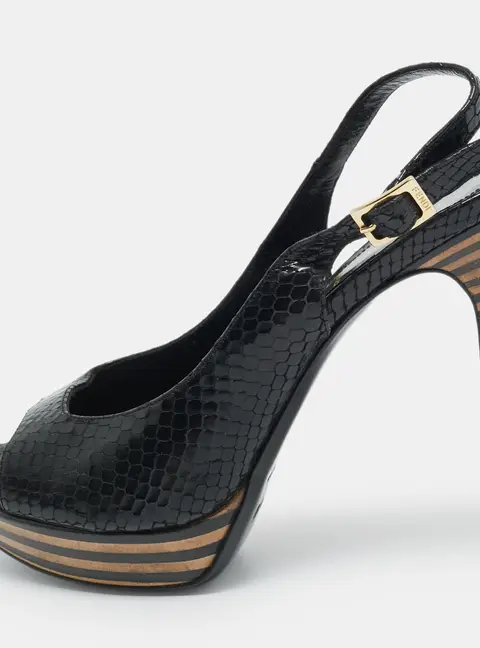 Fendi Black Python Embossed Leather Ankle Strap Sandals Size 38