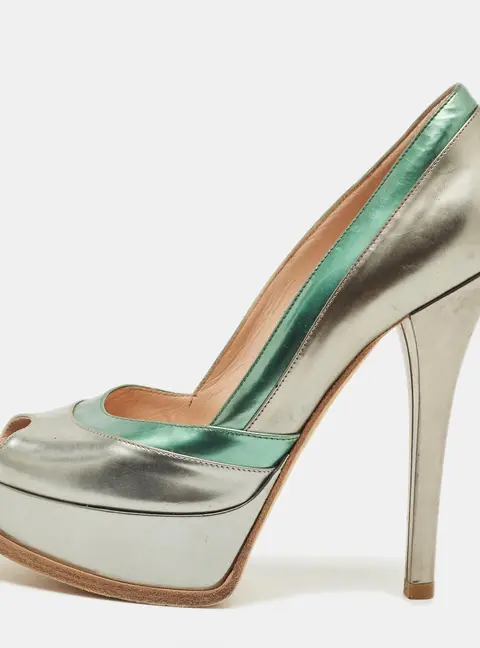 Fendi Multicolor Leather Fendista Peep Toe Platform Pumps Size 39