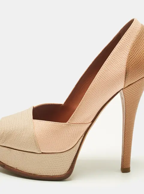 Fendi Tri Color Fendista Colorblock Lizard-Embossed Leather Peep Toe Platform Pumps Size 39