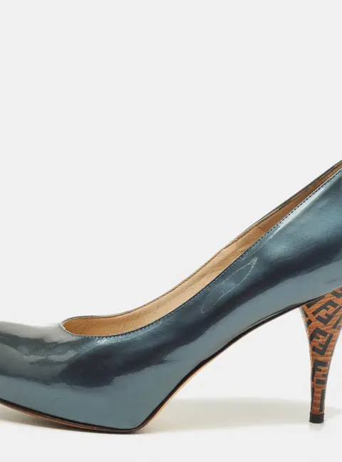 Fendi Grey Patent Leather Superstar Platform Pumps Size 40