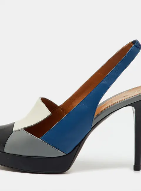 Fendi Multicolor Leather Peep Toe Platform Slingback Sandals Size 37