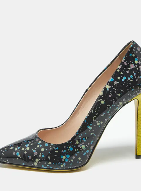 Fendi Black/Yellow Lizard Embossed And Patent Leather Pointed Toe Pumps Size 40