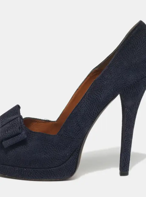 Fendi Size 41 Navy Blue Suede Bow Peep Toe Platform Pumps
