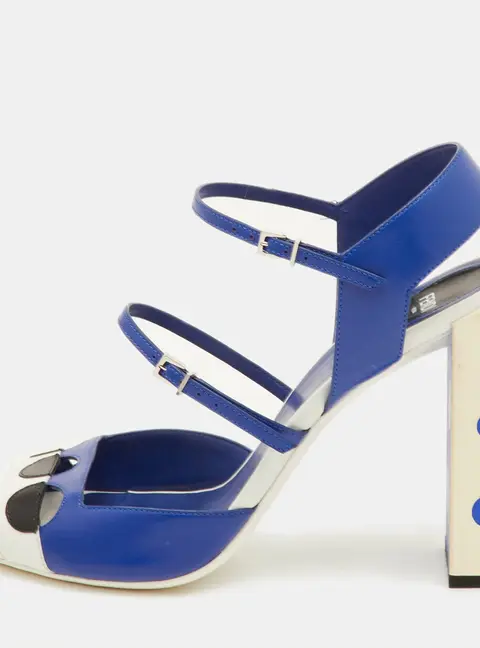 Fendi Polka Dots Size 40 Navy Blue/White Leather Block Heel Ankle Strap Sandals