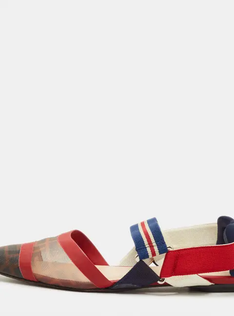 Fendi Colibri Size 39 Multicolor Canvas and Mesh Slingback Flats