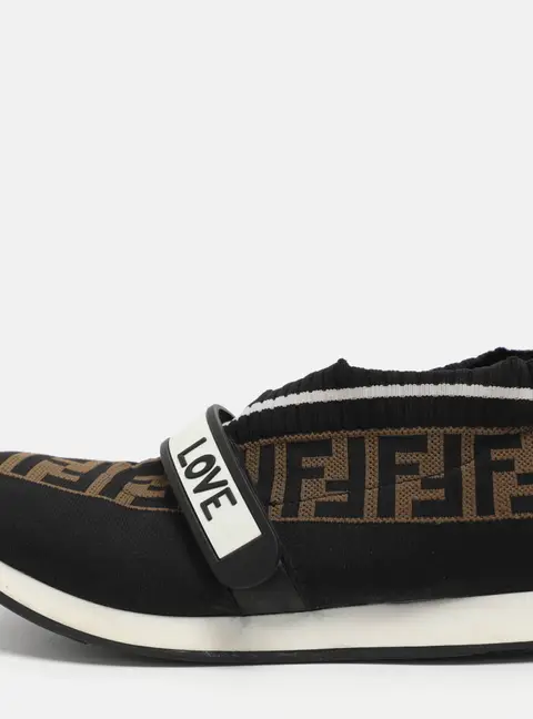 Fendi Rockoko Size 37 Brown Zucca Knit Fabric Low Top Sneakers