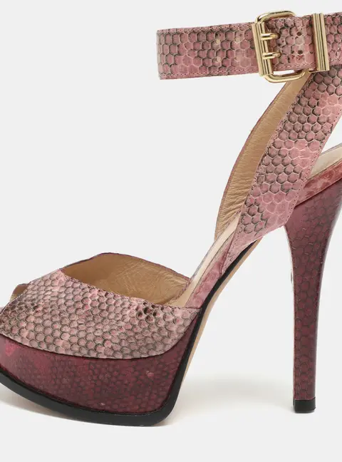 Fendi Fendista Size 36 Pink Snakeskin Leather Platform Sandals