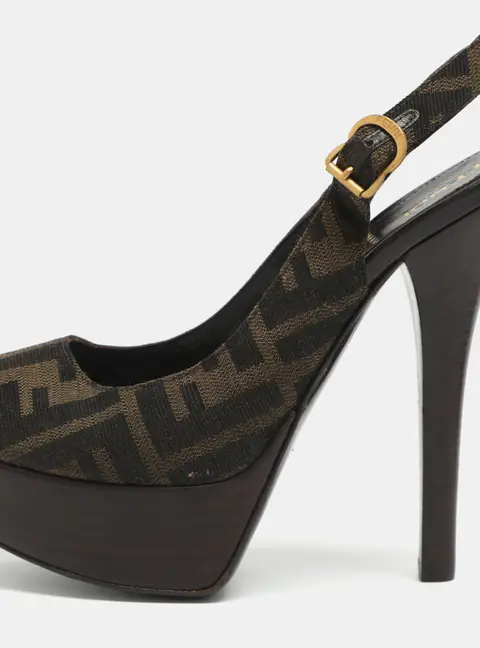 Fendi Fendista Size 35 Brown Zucca Canvas Platform Sandals