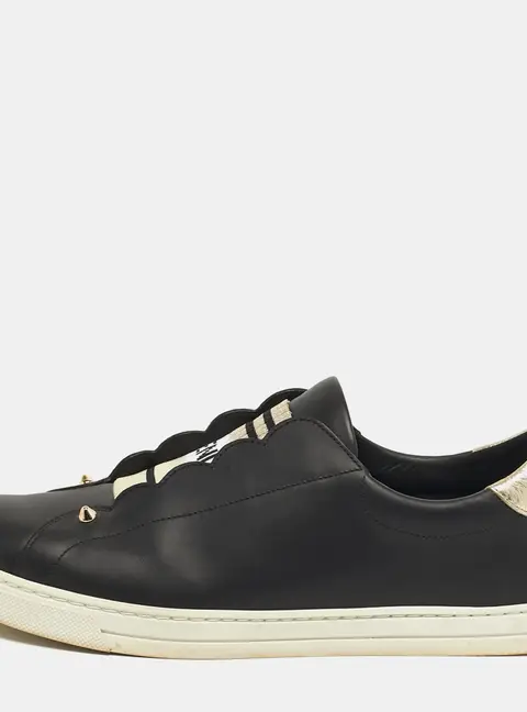 Fendi Rockoclick Size 41 Black Leather Slip On Sneakers