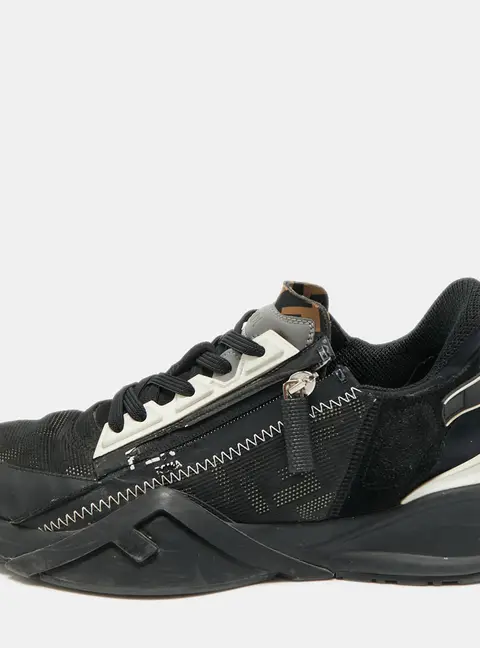 Fendi Flow Size 38.5 Black/White Leather, Mesh and Suede Low Top Sneakers