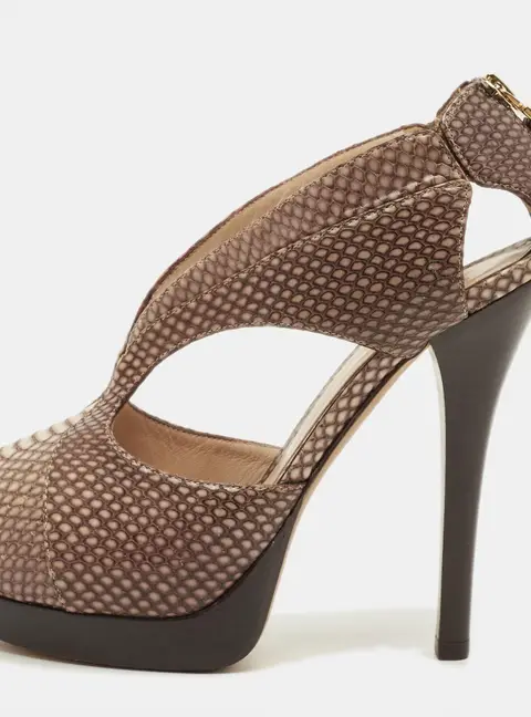Fendi Size 38 Beige Python Embossed Leather Open Toe Cut Out Booties