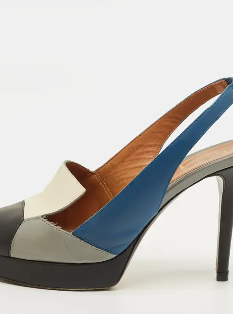 Fendi Decollete Size 36 Multicolor Leather Peep Toe Platform Slingback Pumps