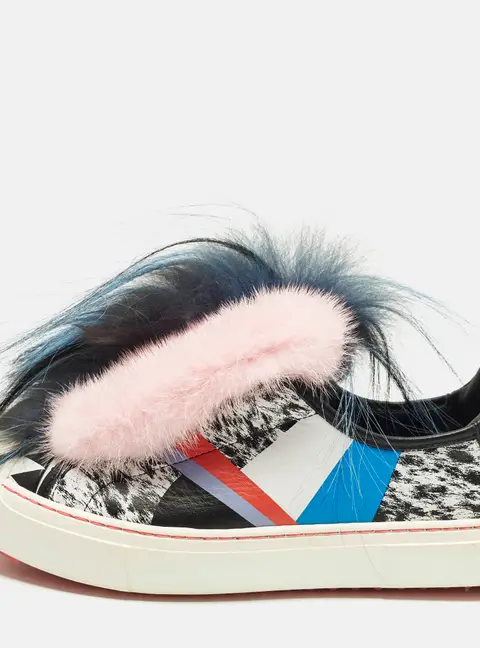 Fendi Flynn Size 38 Multicolor Faux Fur and Leather Low Top Sneakers