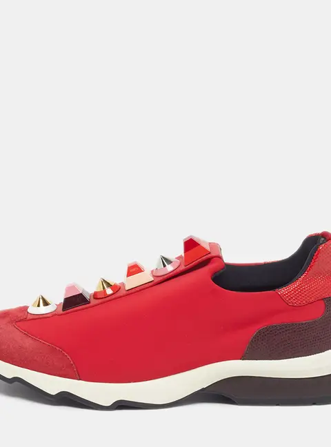 Fendi studded Size 38 Red Neoprene Suede Slip On Sneakers