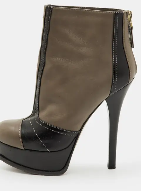 Fendi Fendista Size 36 Taupe Brown/Black Leather Platform Ankle Length Boots